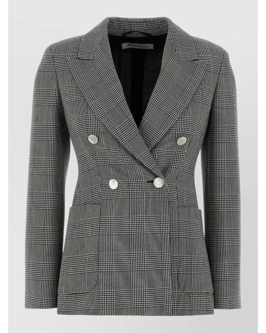 Max Mara Gray Accordo Wool Blazer Double Breasted Check
