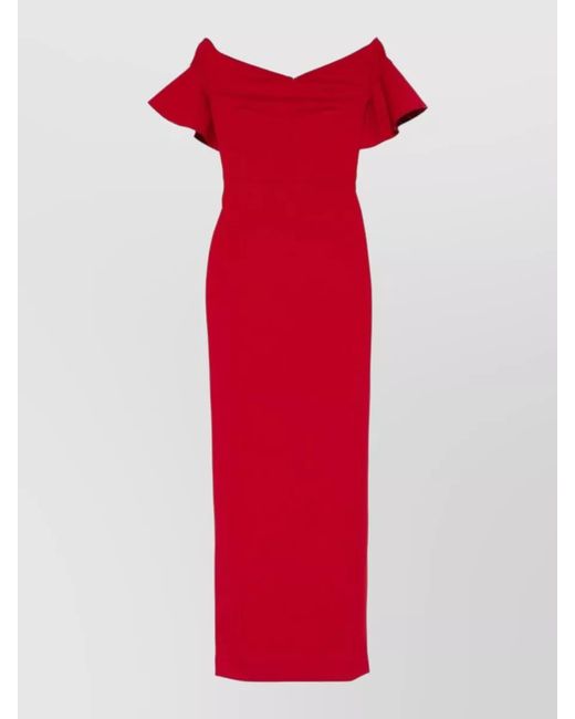 Solace London Red Off Shoulder Maxi Dress Fitted Silhouette