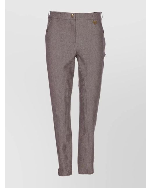 Burberry Gray Embroidered Stretch Cotton Tapered Trousers