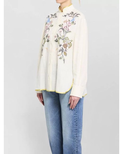 Valentino Garavani Blue Embroidered Linen Long-Sleeve Shirt