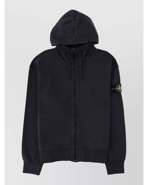 Stone Island Blue Hooded Jacket Ribbed Cuffs Stretch Hem for men