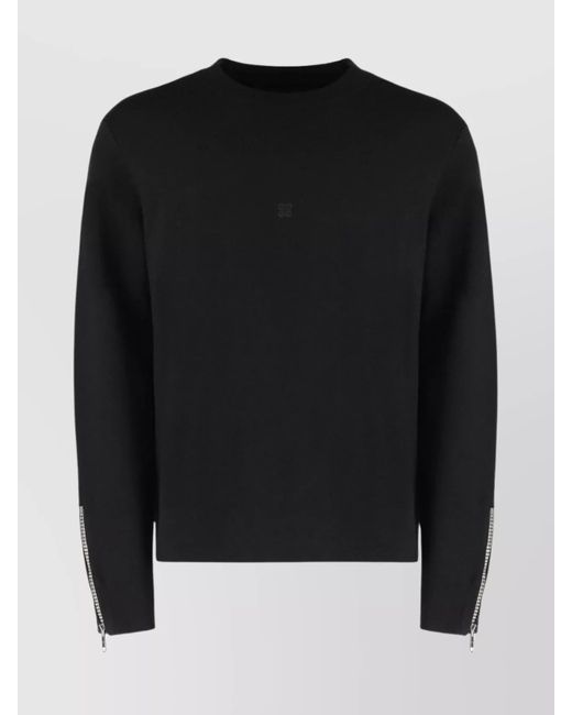 Givenchy Black Wool Crew-Neck Sweater With Zippered Cuffs for men