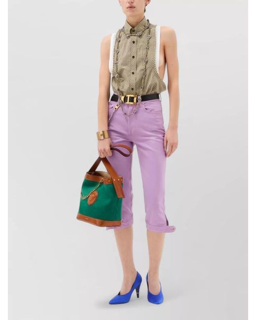 Versace Purple Straight Trousers Back Pockets Belt Loops