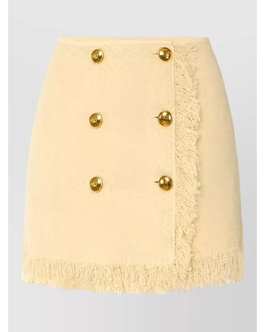 Elisabetta Franchi Natural Bouclé Knit Skirt Double Breasted Fringe