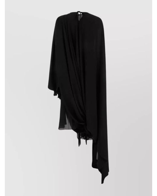 Balenciaga Black Draped Asymmetric Long-Sleeve Midi Dress