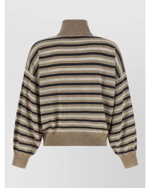 Brunello Cucinelli Multicolor Lamé Stripe Ribbed Knit Cropped Sweater