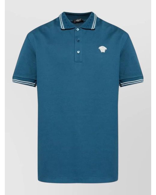 Versace Blue Polo Shirt Short Sleeves Silk Nylon Blend for men