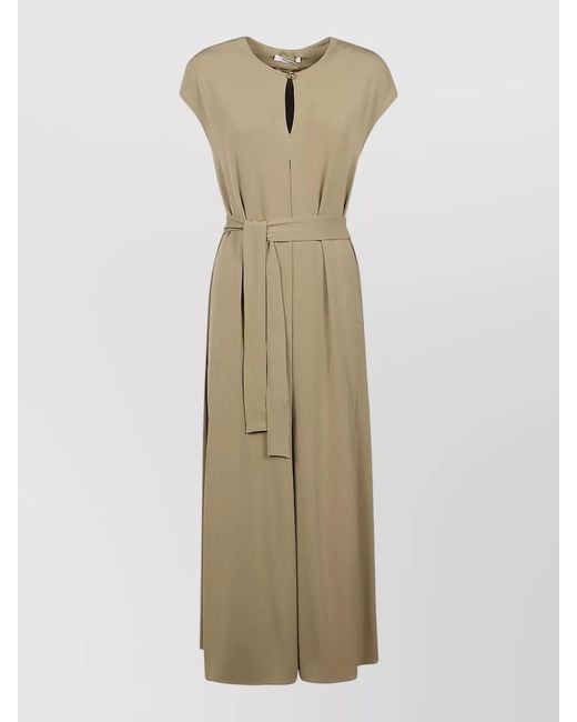 Max Mara Natural Wide Leg Jumpsuit Cap Sleeves Waist Tie