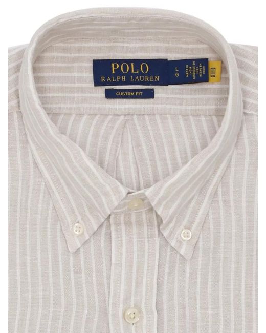 Ralph Lauren White Long Sleeve Striped Linen Cotton Shirt for men