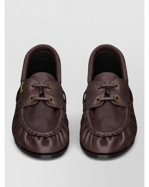 Saint Laurent Brown Boat Loafer Smooth Leather Moccasin Shoe for men