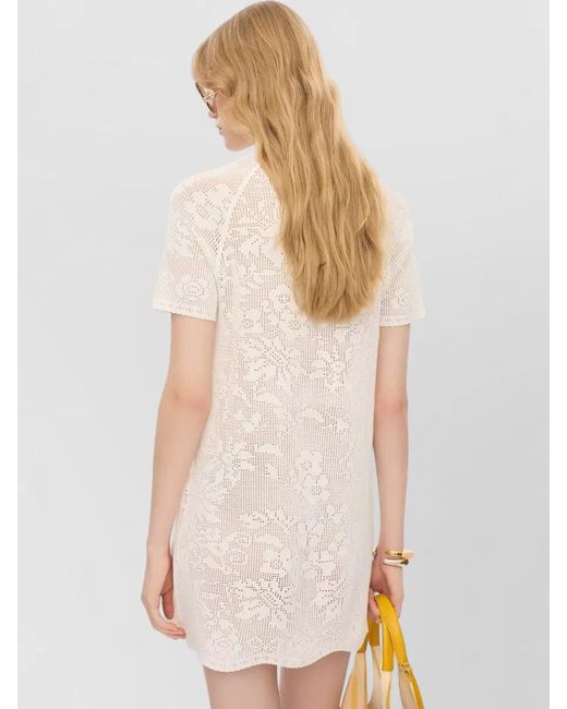 Chloé White Crochet Floral Knit Short Dress Semi Sheer