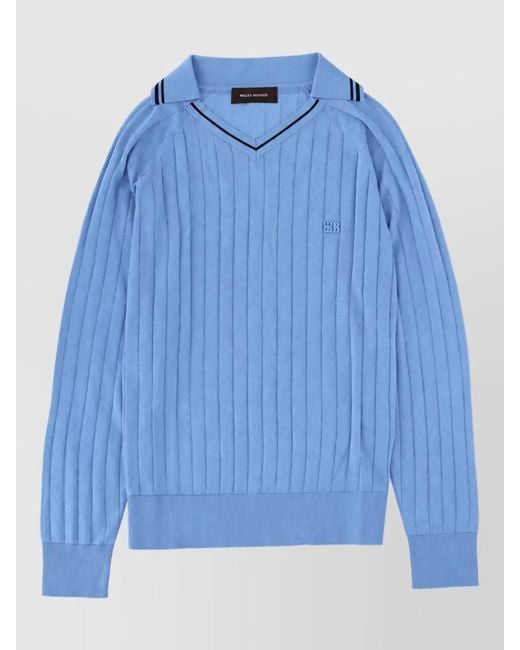 Wales Bonner Blue Ribbed V-Neck Jumper for men