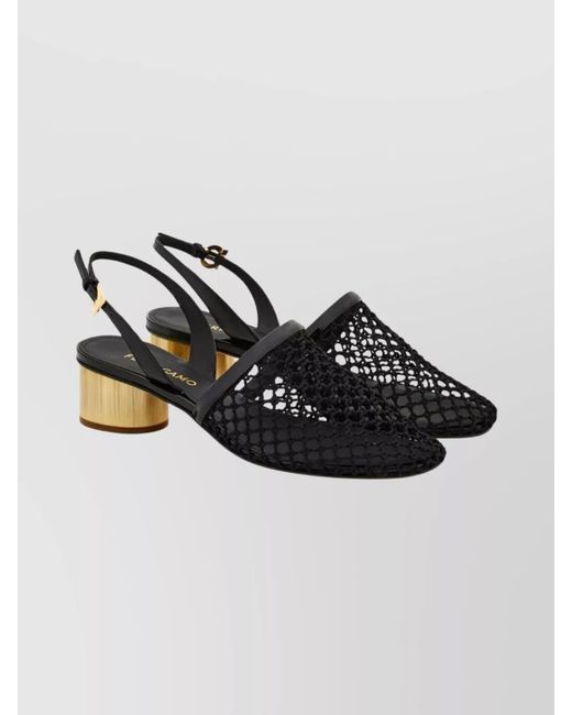 Ferragamo Metallic Mesh And Leather Slingback Sandals