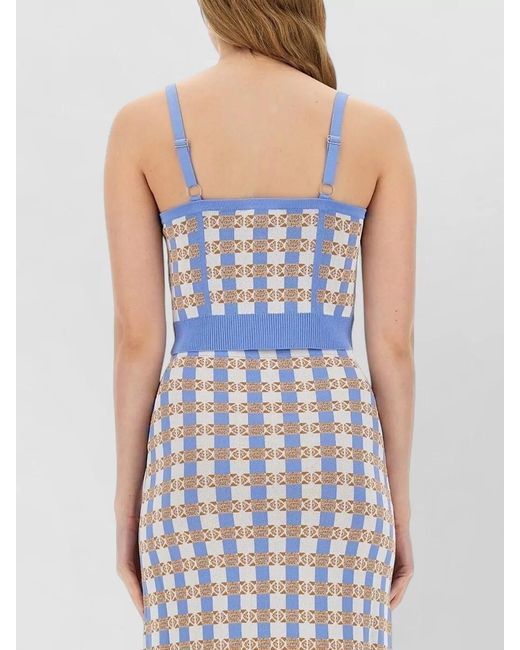 Baum und Pferdgarten Blue Checkered Midi Dress Fringe Hem Spaghetti Straps