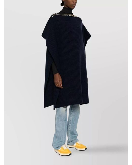 J.W. Anderson Blue Wool Chunky Ribbed Knee-Length Poncho