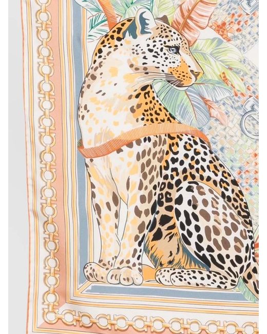 Ferragamo Multicolor Silk Printed Scarf