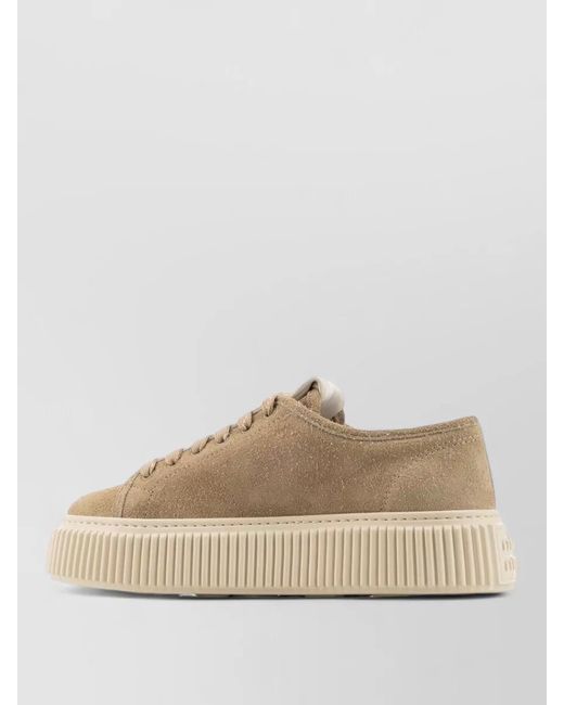 Miu Miu Natural Lace Up Sneakers Platform Sole Round Toe