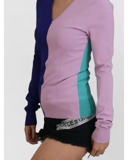 Dolce & Gabbana Purple V Neck Viscose Long Sleeve Sweater