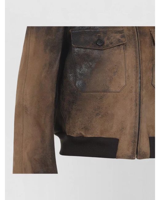 Miu Miu Brown Lamb Leather Bomber Jacket