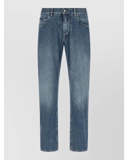 Dolce & Gabbana Blue Embroidered Straight-Leg Jeans for men