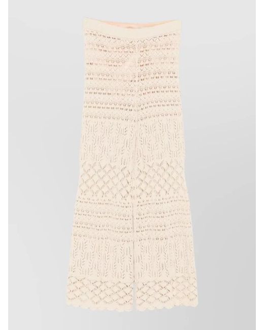 Semicouture Natural Amalia Crochet Knit Wide Leg Trousers