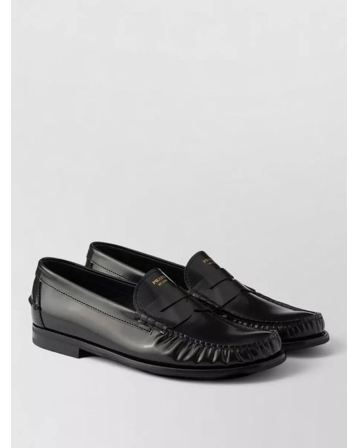 Prada Black Leather Penny Loafers Rubber Sole for men