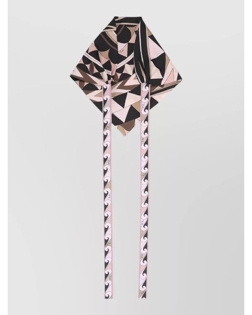Emilio Pucci Multicolor Silk Head Scarf Geometric Pattern Long Ties