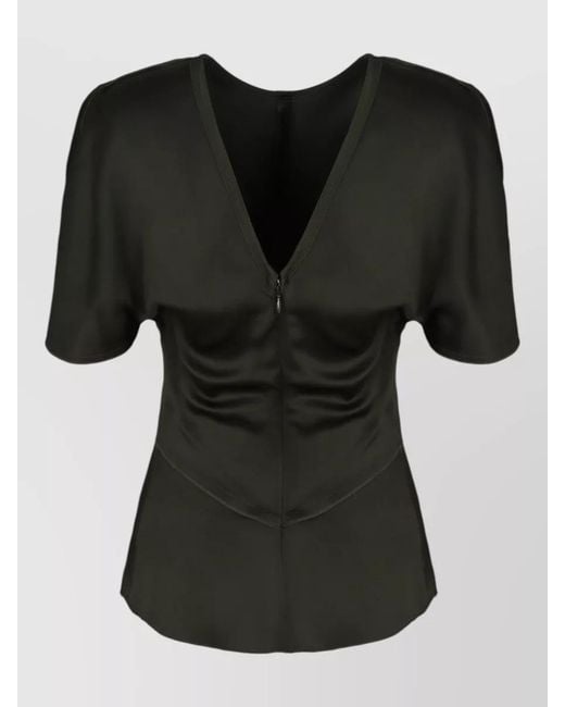 Victoria Beckham Black Relaxed Blouse Draped Short Puff Sleeves