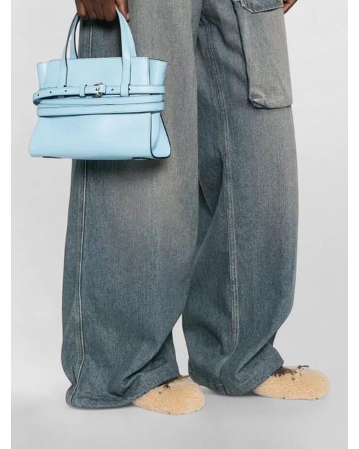Moschino Blue Tie Me Small Leather Top Handle Bag