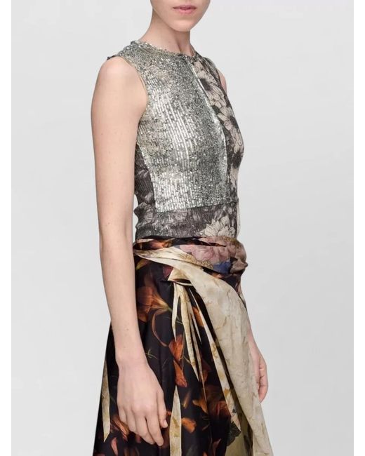 Maison Margiela Gray Sleeveless Dress Draped Skirt Sequin Floral