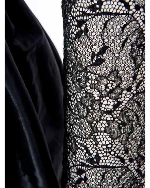 Lardini Black Polyester V-Neck Lace Long-Sleeve Midi Dress