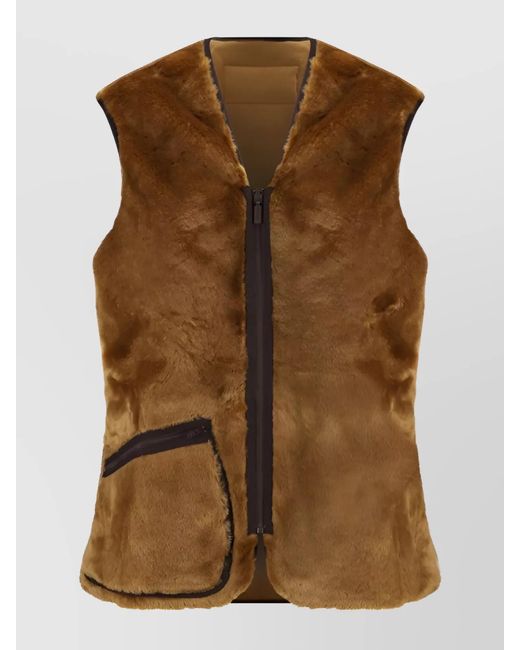 Barbour Brown Faux Fur Reversible Sleeveless Jacket for men