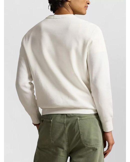Polo Ralph Lauren White Bear Crew Neck Sweatshirt Ribbed Trims for men