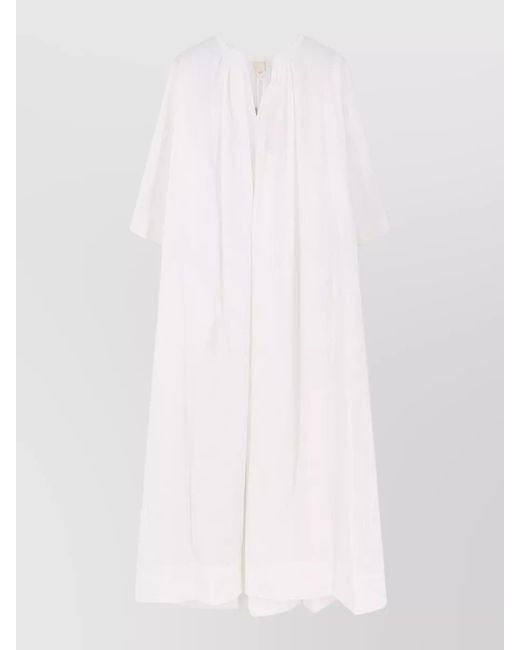 Aspesi White Long Dress V Neckline Puff Sleeves