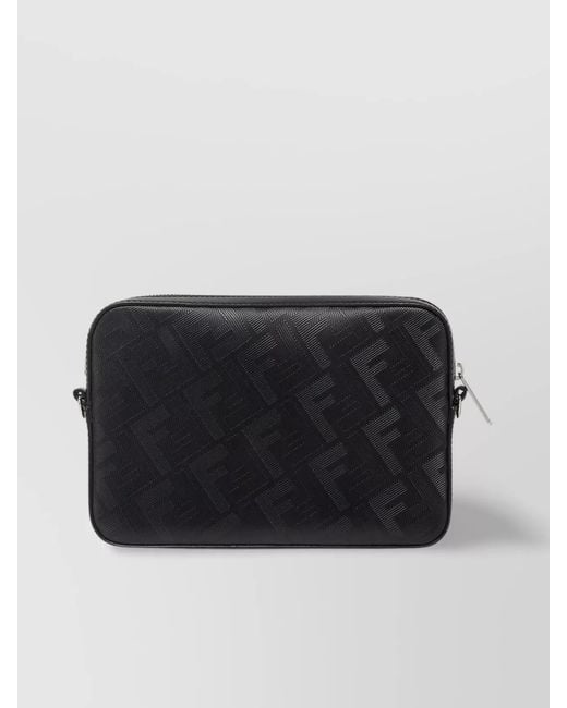 Fendi Black Leather Diagonal Camera Case Shoulder Bag for men
