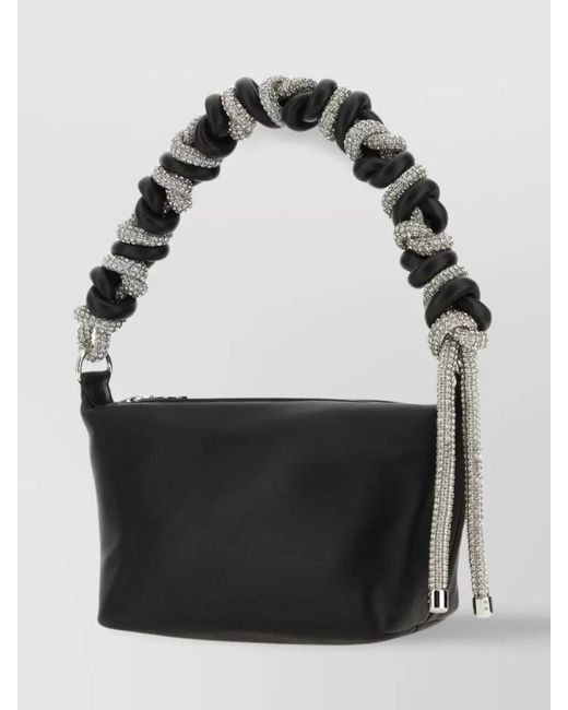 Kara Black Embellished Handle Structured Leather Clutch
