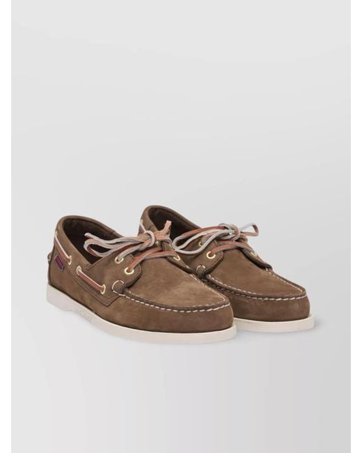 Sebago Brown Slip-On Shoes With Rubber Sole And Metal Eyelets for men