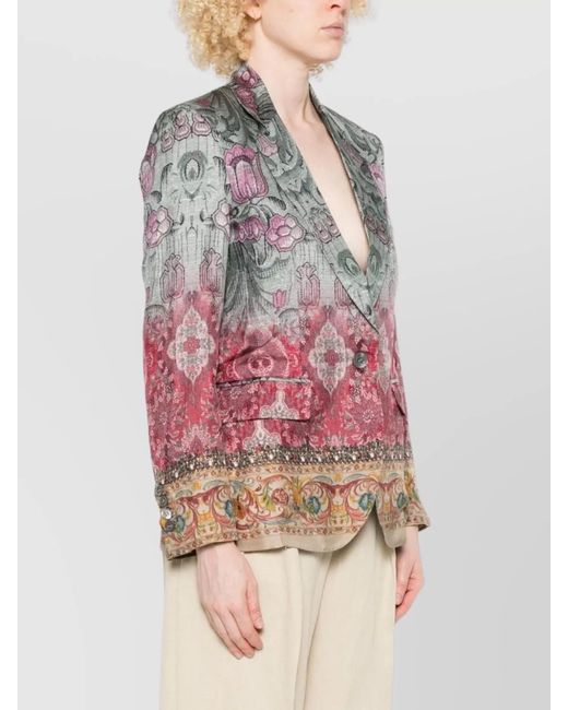 Pierre Louis Mascia Pink Silk Floral-Print Single-Breasted Blazer