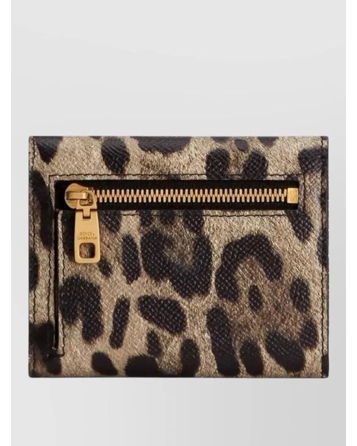 Dolce & Gabbana Brown Leather Leopard-Print Wallet
