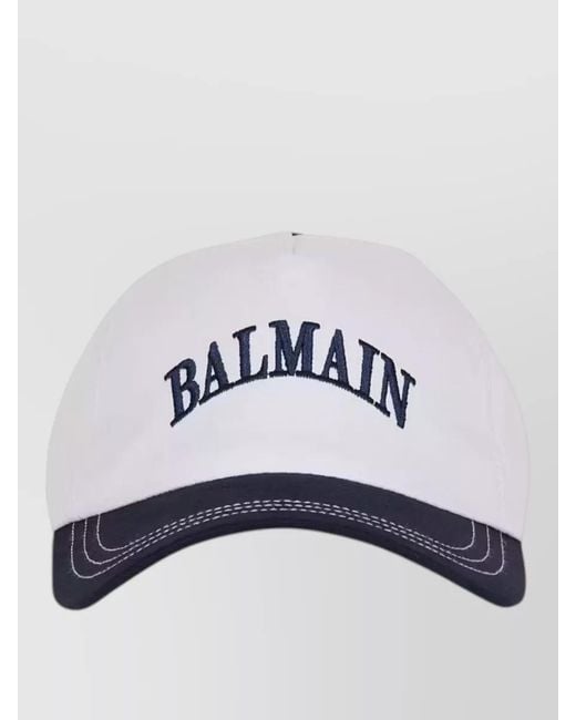 Balmain White Cotton Hat Curved Brim Design for men