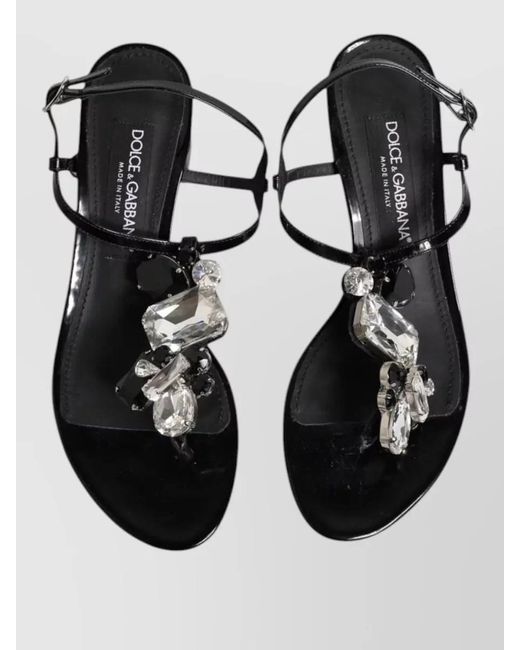 Dolce & Gabbana Metallic Leather Crystal Ankle-Strap Sandals