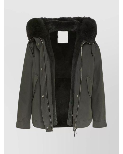 Yves Salomon Black Cotton Blend Short Parka With Fur Trim