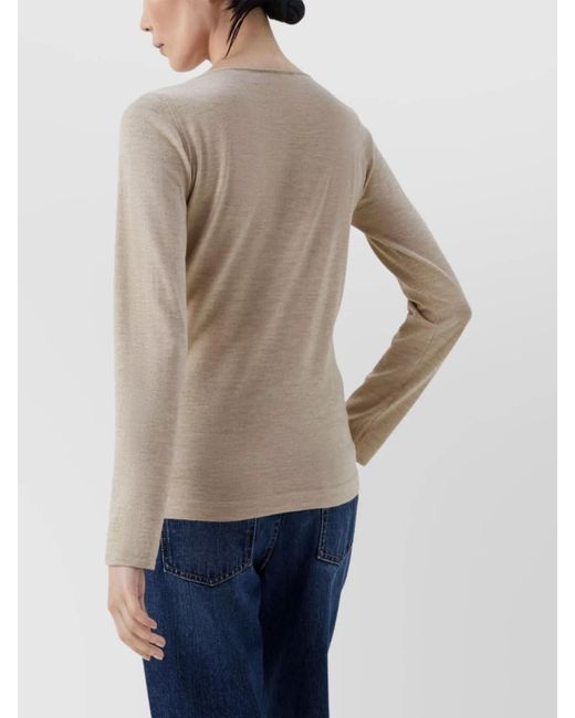 Brunello Cucinelli Natural Cashmere Silk Mélange Boat Neck Slim-Fit Long-Sleeve Knitted Top
