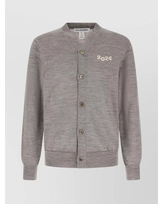 Comme des Garçons Gray Ribbed V-Neck Wool Cardigan for men