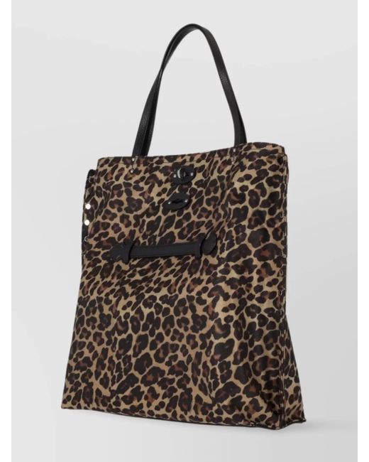 Zanellato Brown Leopard Print Shoulder Bag With Front Zip