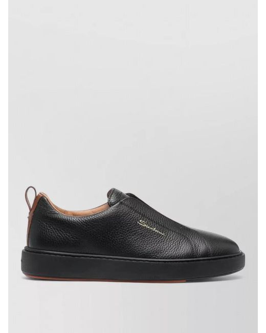 Santoni Black Leather Slip-On Sneakers for men