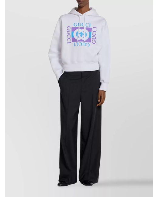 Gucci Blue Cotton Logo-Print Hooded Sweatshirt