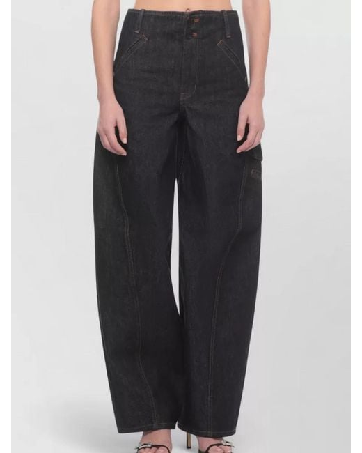 Self-Portrait Blue High Waist Wide Leg Cargo Denim Trousers