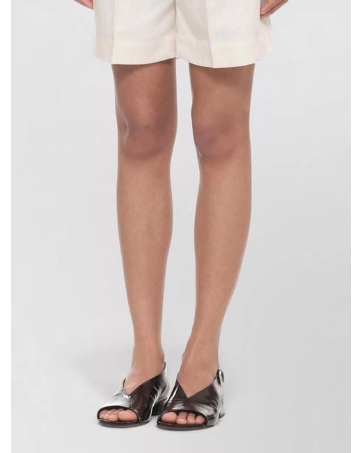 Woolrich Natural Pleated Front Linen Blend Tailored Shorts
