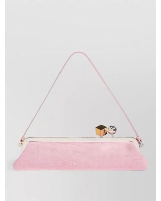 Jacquemus Pink Salon Crocodile Effect Leather Clutch Bag